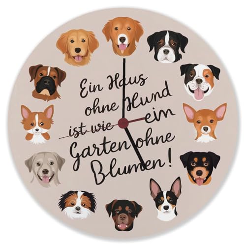 speecheese Hundewelpen Wanduhr aus Alu - EIN Haus ohne Hund wie Garten ohne Blumen Garten Blumen illustrierte niedlich hübsch Golden Retriever von speecheese