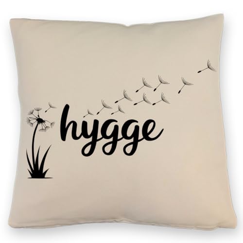 speecheese Hygge Löwenzahn Kissen mit Leinenoptik - Gemütlichkeit Pur Stilvolles Design auf weißem Hintergrund Abstrakte stilisierte Illustration für gemütliches Ambiente von speecheese