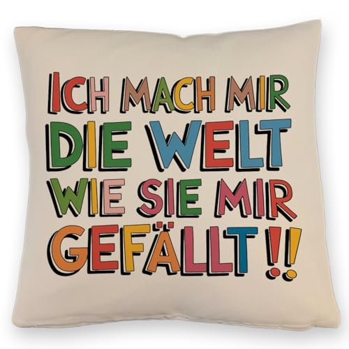 speecheese Ich mach Mir die Welt wie sie Mir gefällt Kissen mit Leinenoptik lustiges SofaKissen mit Leinenoptik mit Spruch für Fans von Pippi Langstrumpf von speecheese