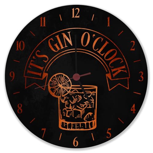 speecheese It's Gin O'Clock Wanduhr mit roter Schrift Witzige Uhr mit Ginspruch Spruch für Ginfans Alkohol als passende Deko für die Kneipe oder die Hausbar von speecheese