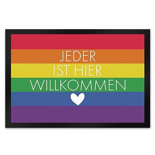 speecheese Jeder ist Hier willkommen Fußmatte XL in 40x60 cm mit Regenbogenfahne Pride Lesben Transgender Fahne für Gleichberechtigung und Freiheit von speecheese