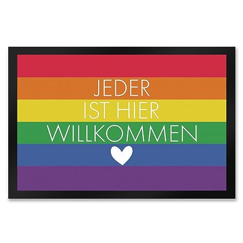 speecheese Jeder ist Hier willkommen Fußmatte XXL in 50x75 cm mit Regenbogenfahne Pride Lesben Transgender Fahne für Gleichberechtigung und Freiheit von speecheese