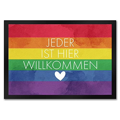speecheese Jeder ist Hier willkommen Fußmatte in 35x50 cm mit Regenbogenfahne Pride Lesben Transgender Fahne für Gleichberechtigung und Freiheit von speecheese