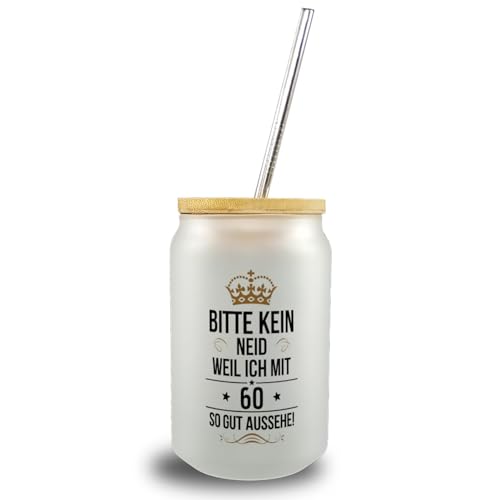 speecheese KEIN NEID WEIL ICH MIT 60 SO GUT AUSSEHE Trinkglas mit Bambusdeckel Exquisites Grafikdesign in Schwarz-Weiß veredelt mit Krone und dekorativen Sternen - Einzigartiger Text speecheese KEIN NEID WEIL ICH MIT 60 SO GUT AUSSEHE Trinkglas mit Bambusdeckel Exquisites Grafikdesign in Schwarz-Weiß veredelt mit Krone und dekorativen Sternen - Einzigartiger Text von speecheese