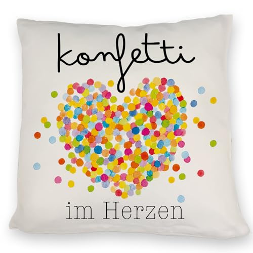 speecheese Konfetti im Herzen Karneval Geschenk Kissen Fasching Herz Buntes Kostüm Motiv Schlafzimmer Bett Deko Fasnet Fasching von speecheese