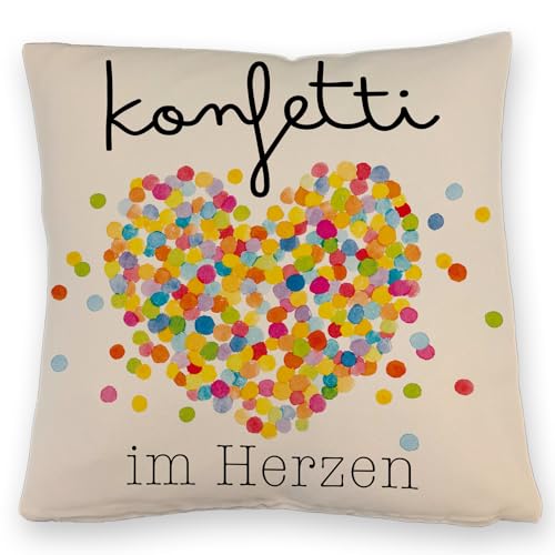 speecheese Konfetti im Herzen Karneval Geschenk Kissen mit Leinenoptik Fasching Herz Buntes Kostüm Motiv Schlafzimmer Bett Deko Fasnet Fasching von speecheese