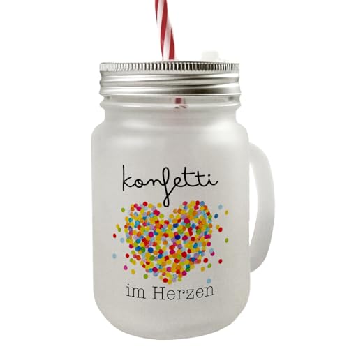 speecheese Konfetti im Herzen Karneval Party Geschenk Mason Jar Henkel Trinkglas mit Deckel Fasching Herz Buntes Kostüm-Essential Für Fasnet von speecheese