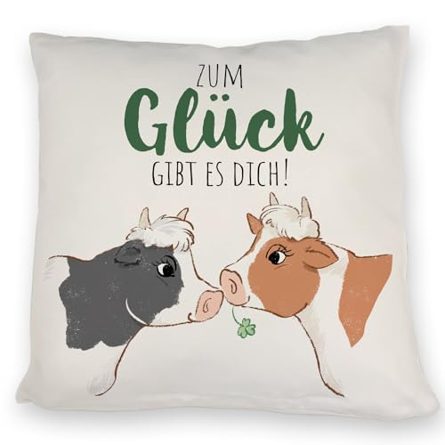 speecheese Kuh-Paar Kissen mit Spruch Zum Glück gibt es Dich EIN liebevolles DekoKissen für das Sofa Kuh Motiv Frauen Geburtstag Kuscheliger Kissen bezug Landtier Bedruckt Bauerntiere von speecheese