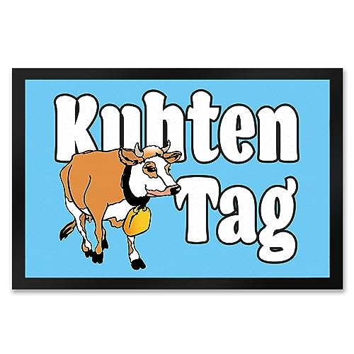 speecheese Kuhten Tag Fußmatte XXL in 50x75 cm in blau mit Kuh zum Thema Bauernhof besonderer Fußabtreter um den Hausflur zu dekorieren für Liebhaber von Kuh Milch Bauer Willkommen von speecheese