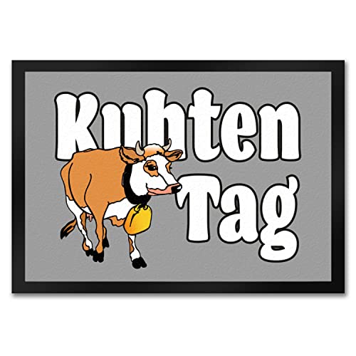 speecheese Kuhten Tag Fußmatte in 35x50 cm in grau mit Kuh zum Thema Bauernhof besonderer Fußabtreter um den Hausflur zu dekorieren für Liebhaber von Kuh Milch Bauer Willkommen von speecheese