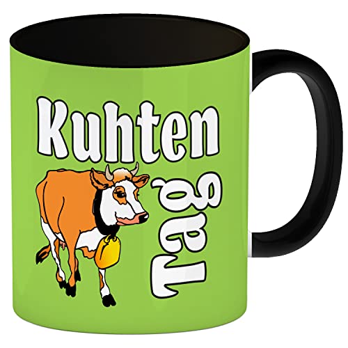 speecheese Kuhten Tag Kaffeebecher Schwarz in grün mit Kuh zum Thema Bauernhof besonderer Kaffeebecher Schwarz für den Kaffee am Morgen für Liebhaber von Kuh Bauer Milch Eingang Kaffeebecher von speecheese