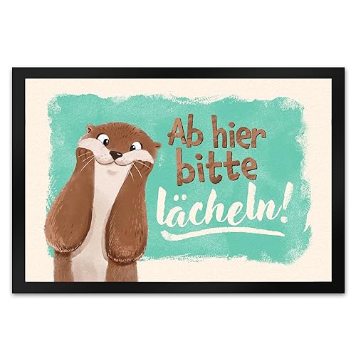 speecheese Lachender Otter Fußmatte XL in 40x60 cm mit Spruch Ab Hier Bitte lächeln lustige Dekoration Frauen Fußabtreter Türmatte Zuhause Geburtstag lustig Lächeln Fußabstreifer Fischotter von speecheese