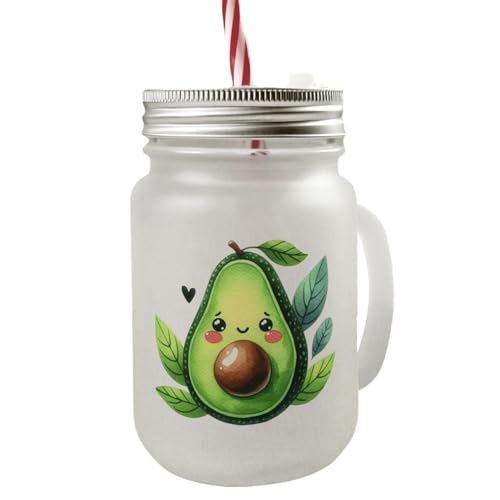 speecheese Lächelnde Avocado Mason Jar Henkel Trinkglas mit Deckel Bezauberndes Mason Jar Henkel Trinkglas mit Deckel mit Herz Liebenswert Süß - Putzige Avocado-Idee Perfekt für von speecheese