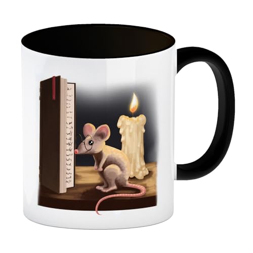 speecheese Leseratte und Buch Kaffeebecher Schwarz mit niedlichem Nager von speecheese