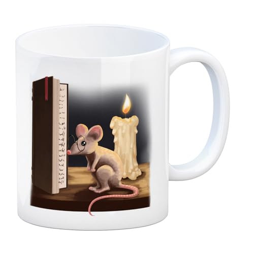 speecheese Leseratte und Buch Kaffeebecher mit niedlichem Nager lustige Geschenkidee für Vielleser Teetasse mit niedlichem Motiv und Kerze von speecheese