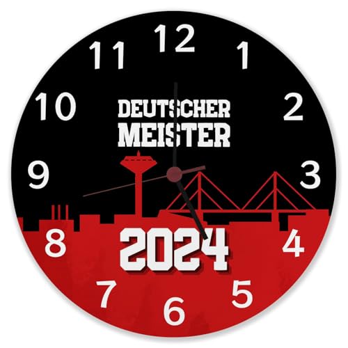 Leverkusen Wanduhr aus Alu mit Spruch Deutscher Meister 2024 für Leverkusen-Fan Meisterschale-Design Fußball-Liga Triumph NRW Rhein Meisterschaft 2024 von speecheese