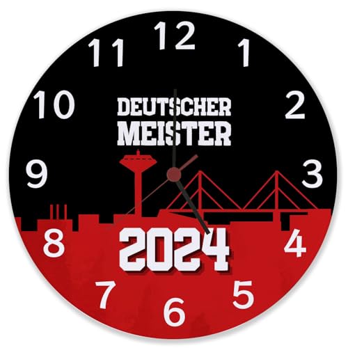Leverkusen Wanduhr aus Glas mit Spruch Deutscher Meister 2024 für Leverkusen-Fan Meisterschale-Design Fußball-Liga Triumph NRW Rhein Meisterschaft 2024 von speecheese