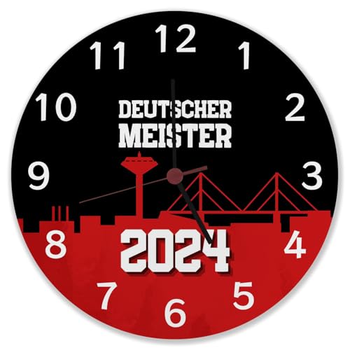 speecheese Leverkusen Wanduhr mit Spruch Deutscher Meister 2024 Leverkusen-Fan Meisterschale-Design Fußball-Liga Triumph NRW Rhein Meisterschaft 2024 von speecheese