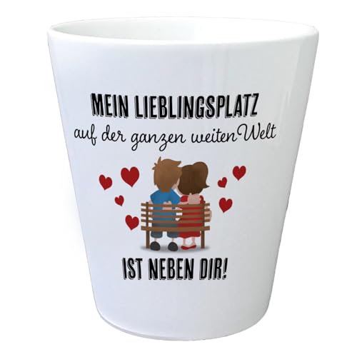 speecheese Liebespaar Blumentopf mit Spruch Lieblingsplatz ist neben dir EIN bunter Pflanzentopf für den Valentinstag Balkon Liebevoller Motiv Frauen Valentinstag Paar Übertopf auf Bank von speecheese