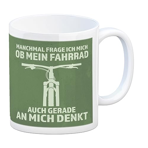 speecheese Manchmal frage ich mich ob mein Fahrrad auch gerade an mich denkt Kaffeebecher witzige Kaffeetasse für Fahrradfahrer die ständig an ihr Fahrrad denken mit Mountainbike Motiv von speecheese