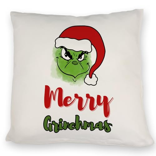 speecheese Merry Grinchmas Weihnachtsmuffel Kissen EIN weihnachtliches DekoKissen für die Couch WeihnachtsKissen Kissen Grinchen mit Weihnachtsmotiv lustiges Kissen bezug Kollegen bedrucktes von speecheese