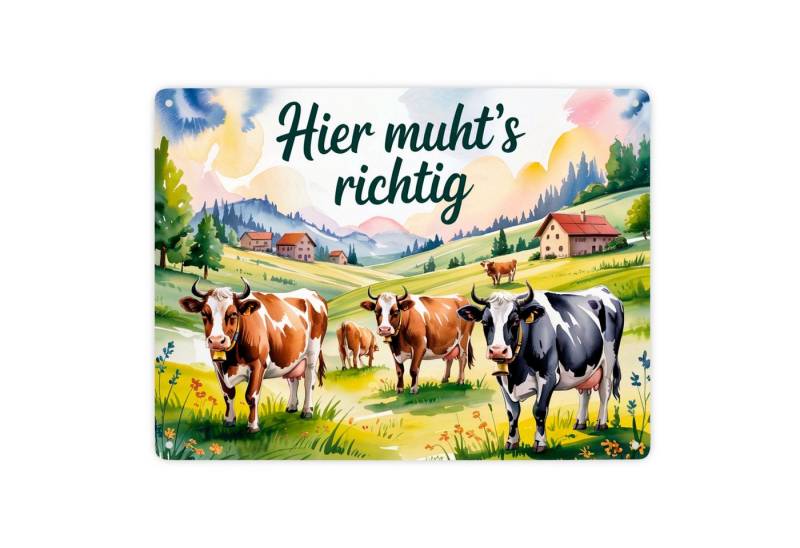 speecheese Metallschild Alpenkühe Hier muht's richtig Metallschild XXL in 28x38 cm speecheese Metallschild Alpenkühe Hier muht's richtig Metallschild XXL in 28x38 cm von speecheese