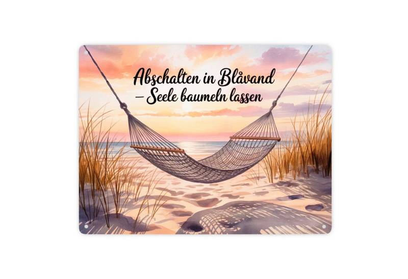 speecheese Metallschild Aquarell Hängematte Abschalten in Blåvand Metallschild XXL 28x38 cm von speecheese