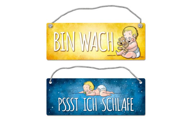 speecheese Metallschild Baby schläft ist wach Wendeschild mit Kordel Schild Türschild von speecheese
