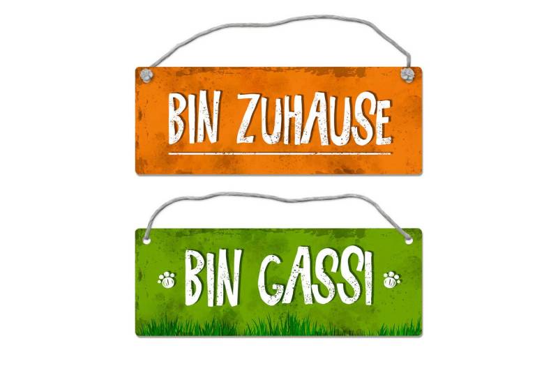 speecheese Metallschild Bin gassi Zuhause Wendeschild mit Kordel Schild Türschild Türhänger von speecheese