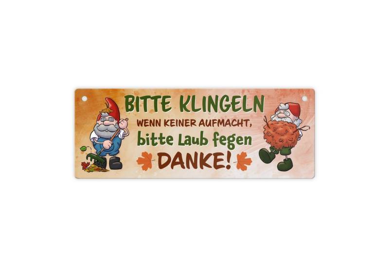 speecheese Metallschild Bitte klingeln wenn keiner aufmacht Laub fegen Gartenzwerg von speecheese