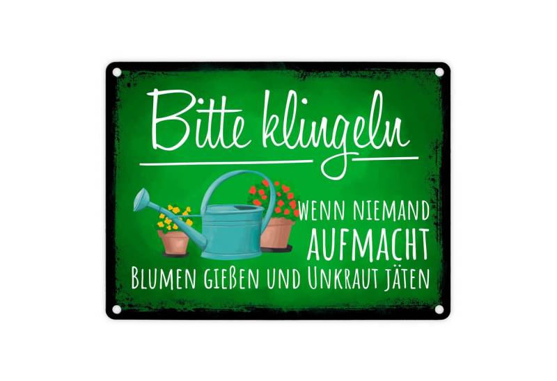 speecheese Metallschild Bitte klingeln wenn niemand aufmacht Blumen gießen Unkraut jäten in von speecheese