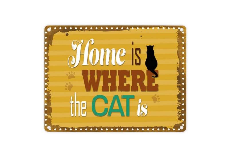 speecheese Metallschild Blechschild Home is where the Cat Schild Aluminiumschild von speecheese