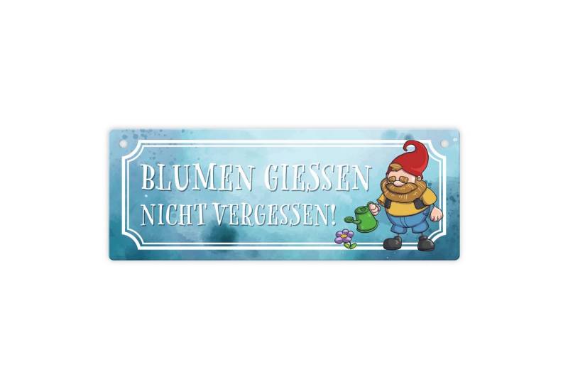 speecheese Metallschild Blumen gießen nicht vergessen Metallschild mit lustigem Gartenzwerg von speecheese