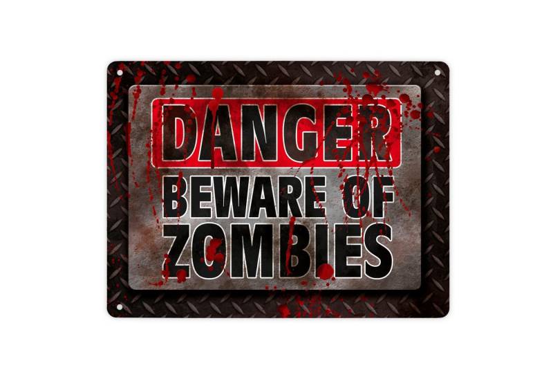 speecheese Metallschild Metallschild XL mit Spruch: Danger Beware of zombies Schild von speecheese