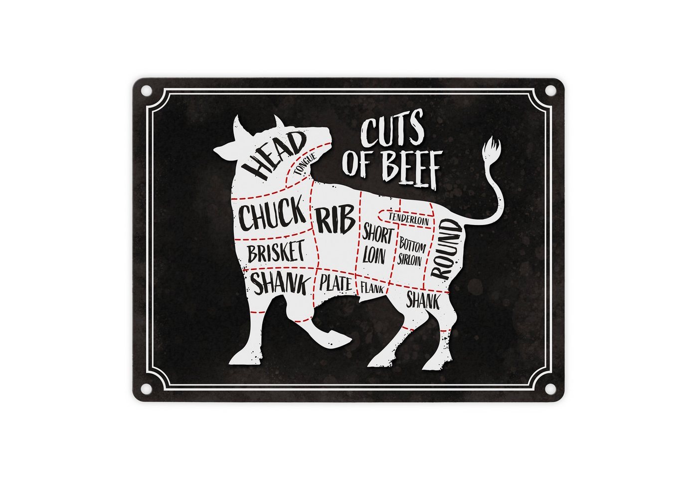 speecheese Metallschild Cuts of beef Metallschild Rind Filet Steak Fleisch Grill grillen von speecheese