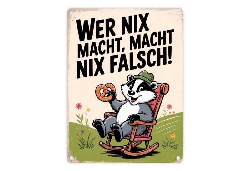 speecheese Metallschild Dachs im Liegestuhl mit Brezel Spruch Metallschild in 15x20 cm von speecheese