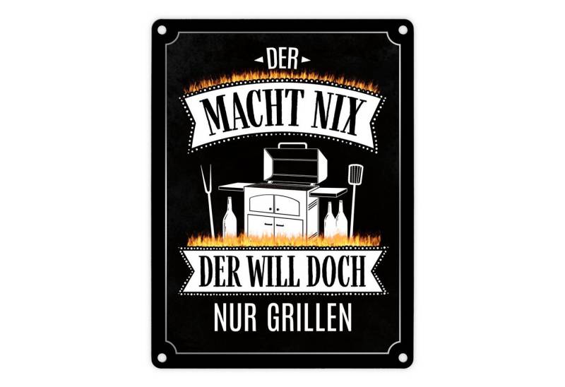 speecheese Metallschild Der macht nix will doch nur grillen Metallschild Grill Fleisch Wurst von speecheese