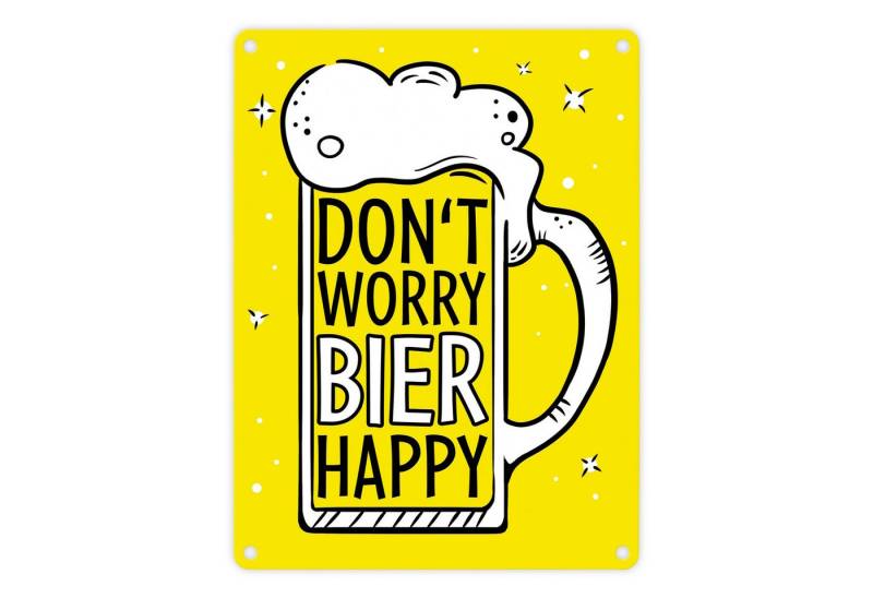 speecheese Metallschild Don't worry Bier happy - Metallschild mit Bierkrug Motiv von speecheese