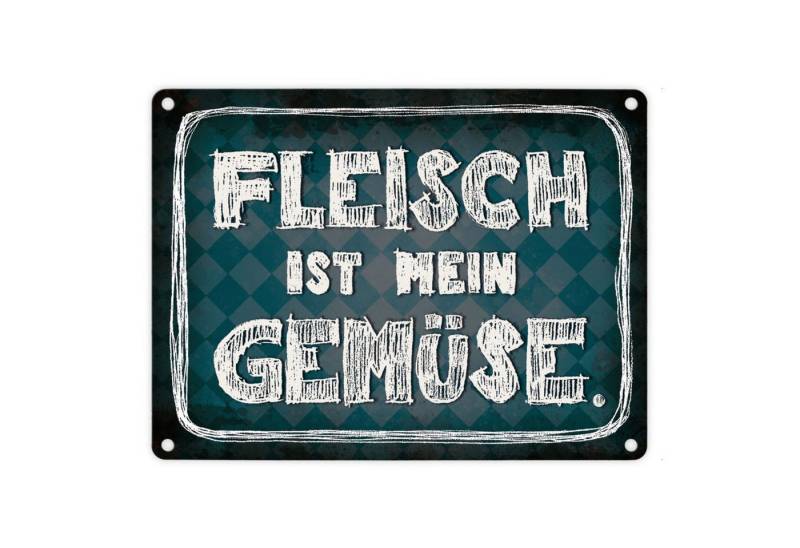 speecheese Metallschild Fleisch ist mein Gemüse Metallschild in blau Wurst Essen Hobby Grill von speecheese