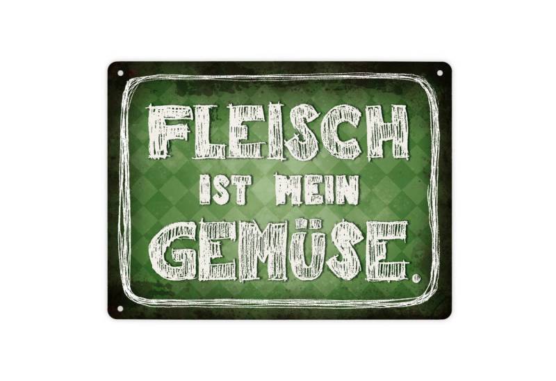 speecheese Metallschild Metallschild XL mit Spruch: Fleisch ist mein Gemüse Schild Blechschild von speecheese