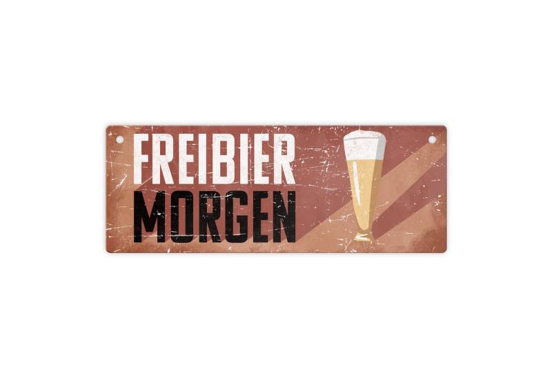 speecheese Metallschild Freibier morgen Metallschild mit Bierglas im Retrolook von speecheese