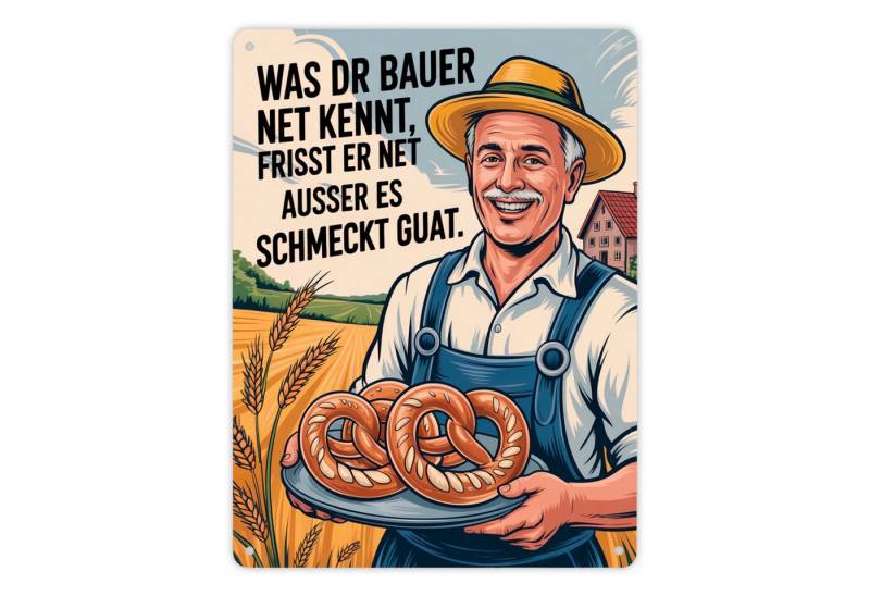 speecheese Metallschild Fröhlicher Bauer Spruch Metallschild XL in 21x28 cm mit Brezeln speecheese Metallschild Fröhlicher Bauer Spruch Metallschild XL in 21x28 cm mit Brezeln von speecheese