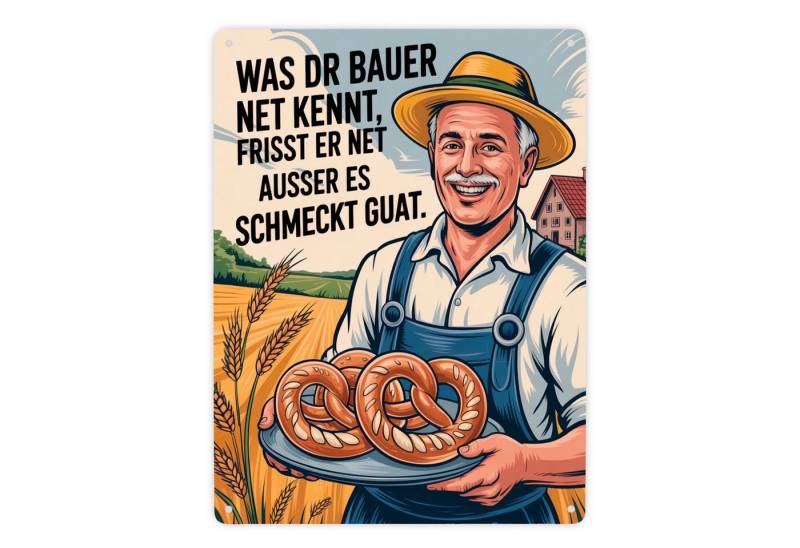 speecheese Metallschild Fröhlicher Bauer Spruch Metallschild XXL in 28x38 cm mit Brezeln speecheese Metallschild Fröhlicher Bauer Spruch Metallschild XXL in 28x38 cm mit Brezeln von speecheese