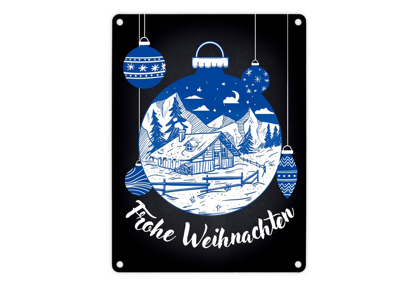 speecheese Metallschild Frohe Weihnachten Metallschild in 15x20 cm mit Weihnachtskugeln von speecheese