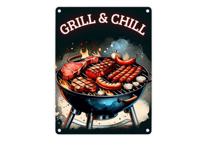 speecheese Metallschild Grill Metallschild in 15x20 cm mit Spruch Grill und Chill von speecheese