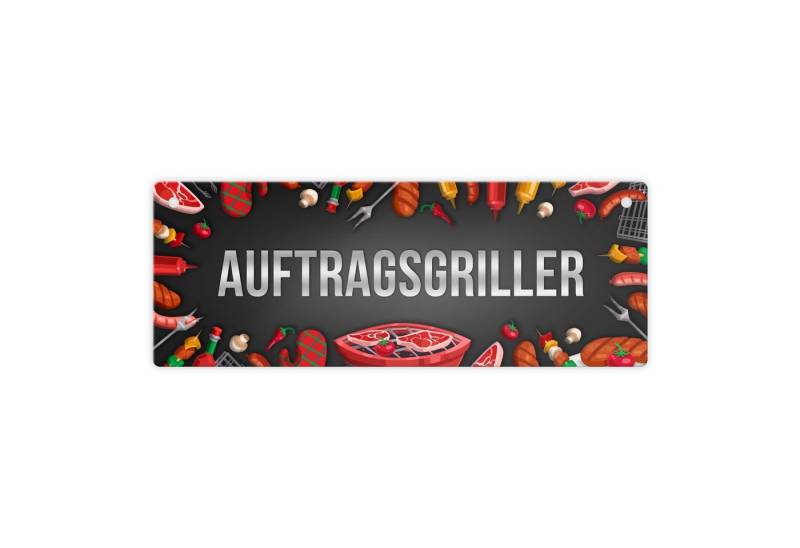 speecheese Metallschild Grill Metallschild mit Barbecue Motiv und Spruch: Auftragsgriller von speecheese
