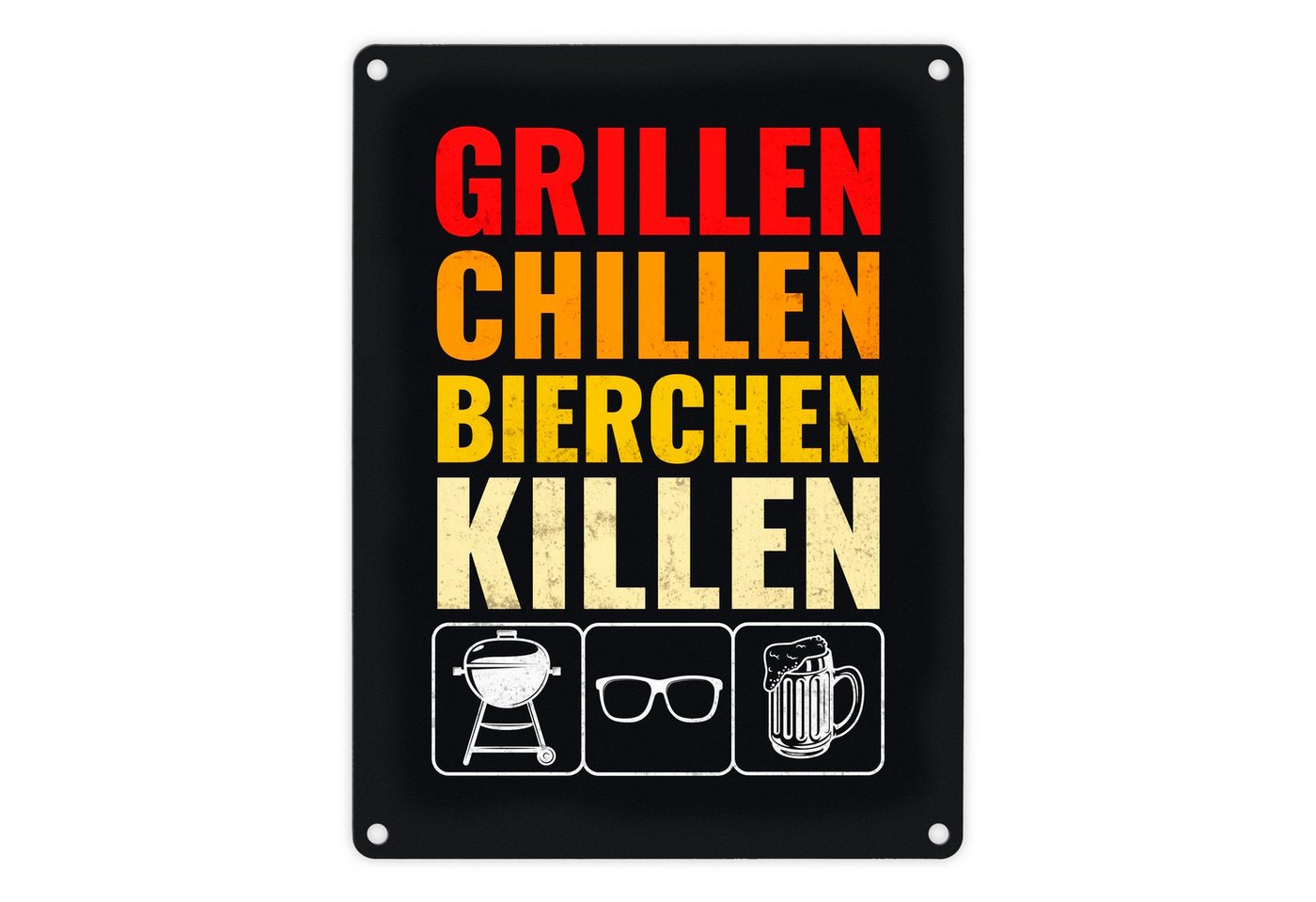 speecheese Metallschild Grillen Chillen Bierchen Killen Metallschild mit Grill Sonnenbrille von speecheese