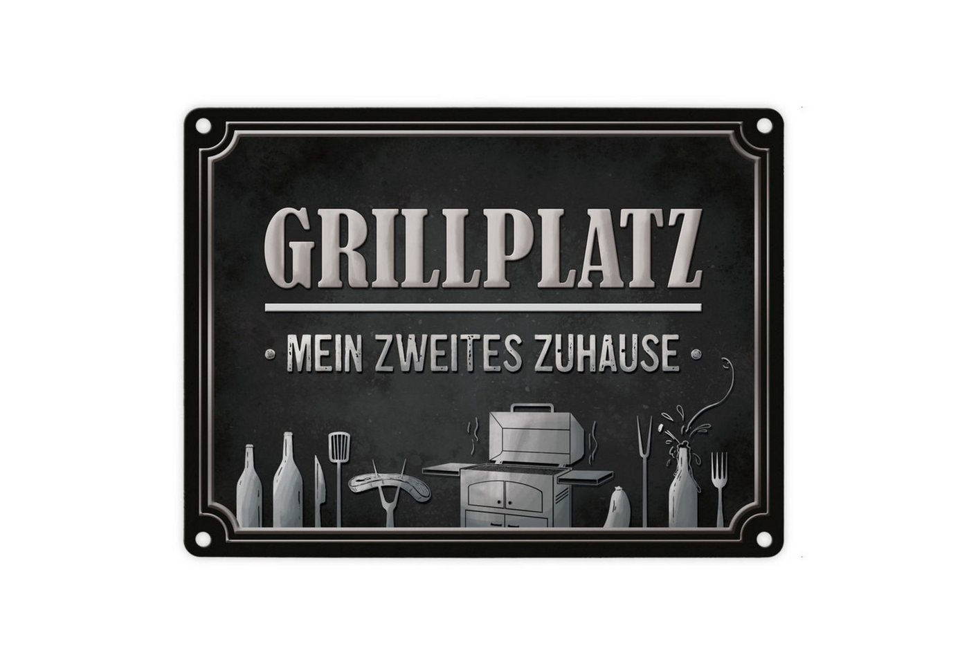speecheese Metallschild Grillplatz mein zweites Zuhause Metallschild in grau Grill grillen von speecheese