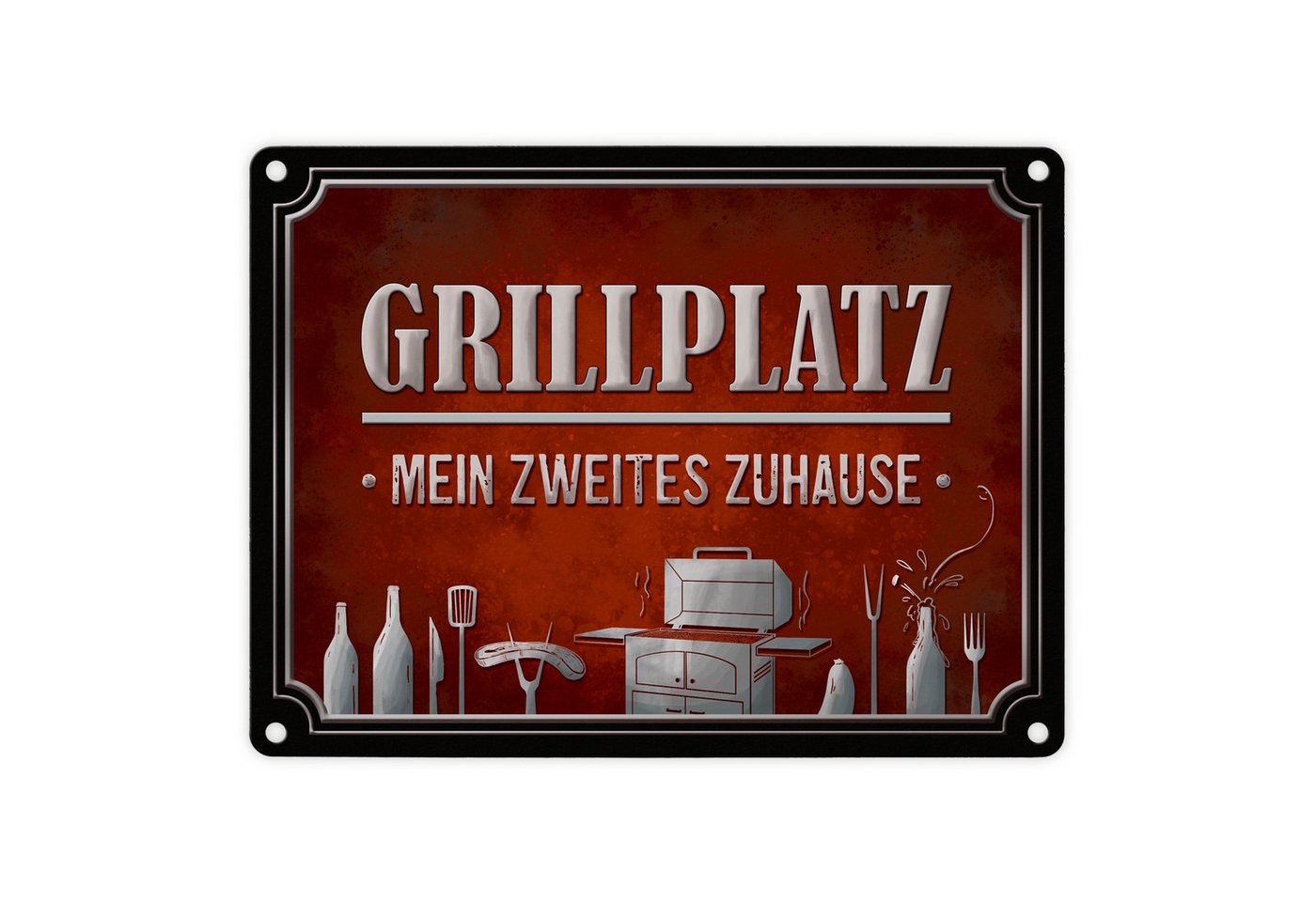 speecheese Metallschild Grillplatz mein zweites Zuhause Metallschild in rot Grill grillen von speecheese