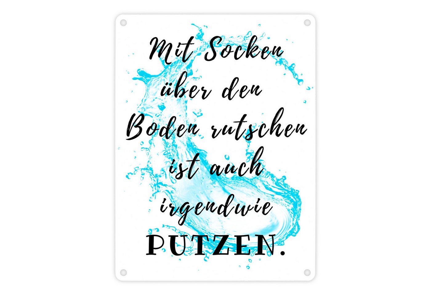 speecheese Metallschild Haushalt Metallschild in 15x20 cm mit Spruch Socken den Boden putzen von speecheese